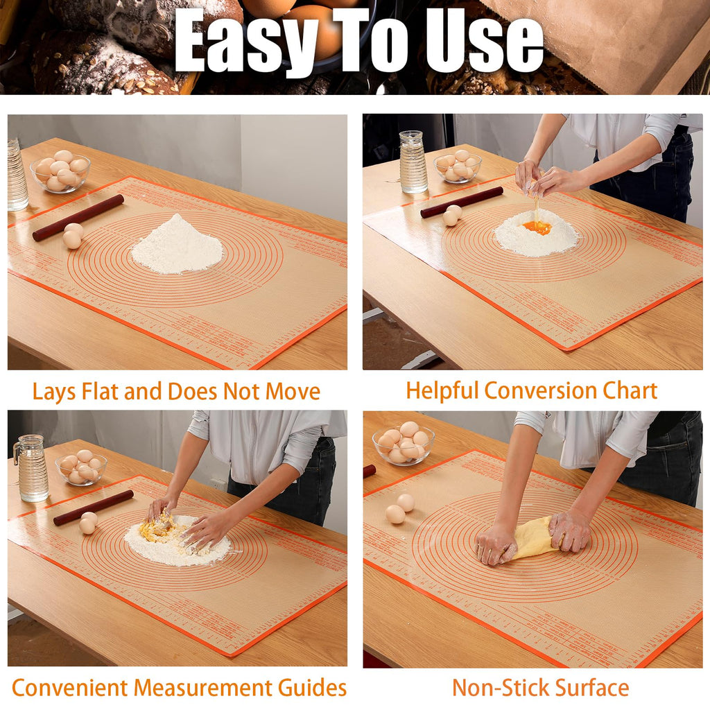 Silicone Pastry Mat 34x26 Inch Nonstick Baking Mat -Perfect for Doug, Pastry, Bread, Dough Rolling, Kneading Board, Pie Crust, Fondant, Pasta/Pizza, Kitchen Counter Mat
