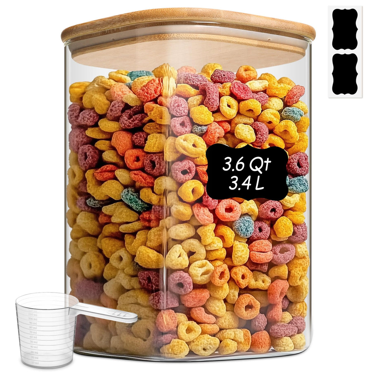 ComSaf Glass Storage Jars with Bamboo Lids 3.6 Qt Large Pantry Square