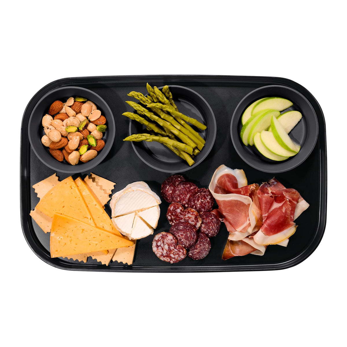 madesmart dipware 3 Bowl Serving Tray, Stackable & Removable Dip Bowls for Charcuterie, Guacomole, Snacks, Veggies, Premium Dishwasher & Microwave Safe, Multipurpose Plate & Bowl, Olive