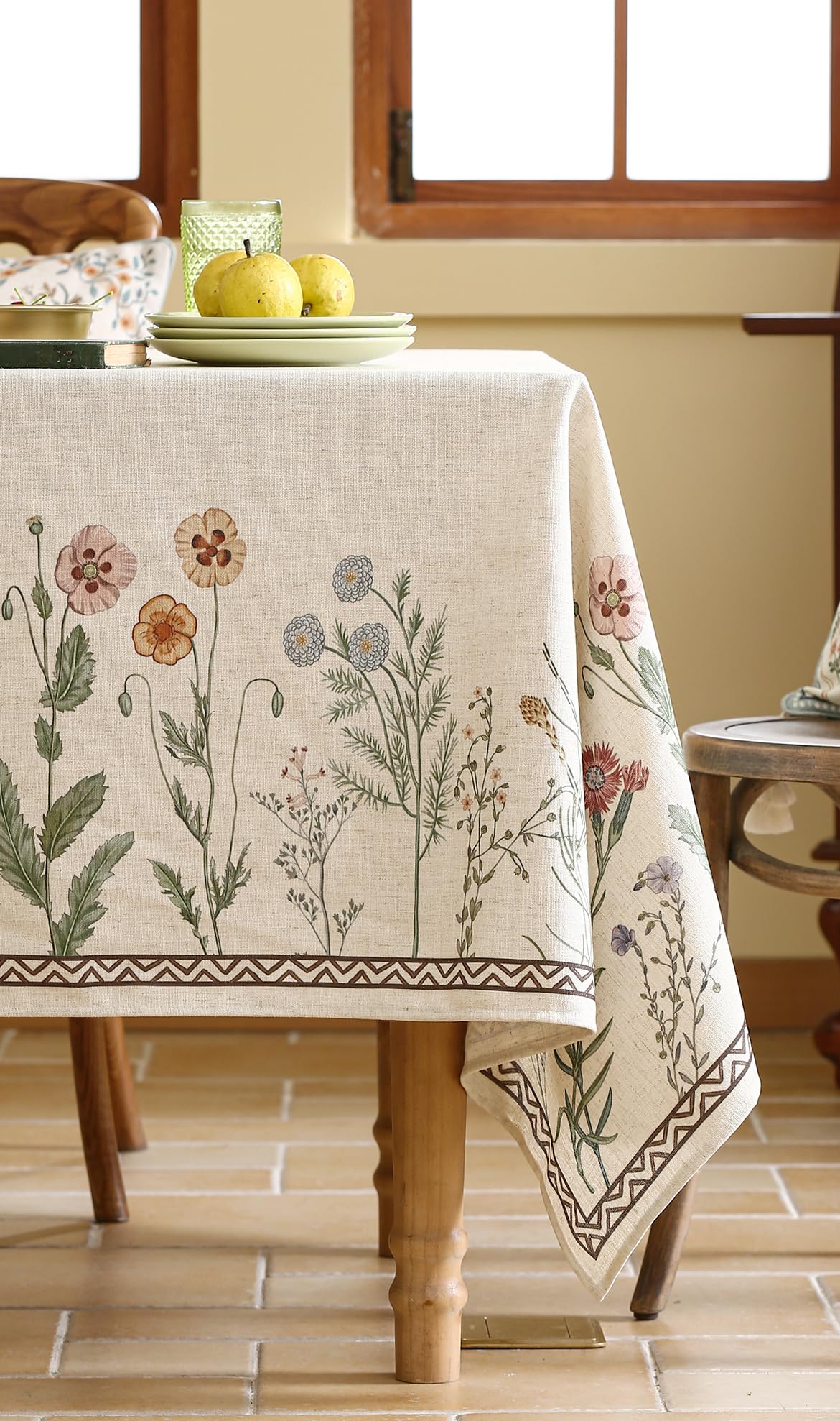 ISAENNE Designer Linen Rectangular Tablecloth,102"x63"-Serenity G