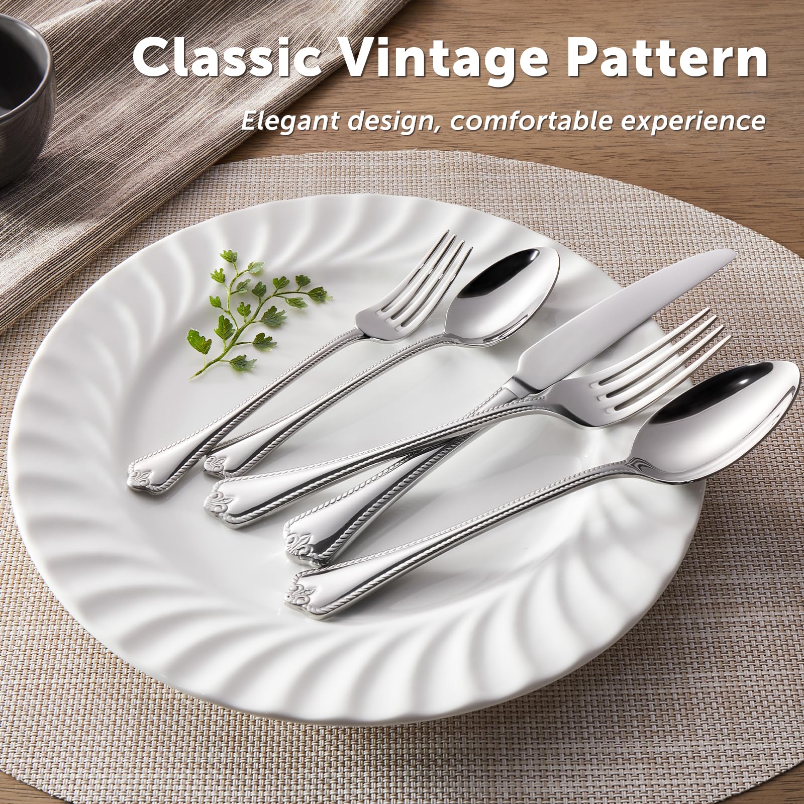 KINGSTONE 40-Piece Silverware Set, 18/10 Stainless Steel Flatware Set for 8