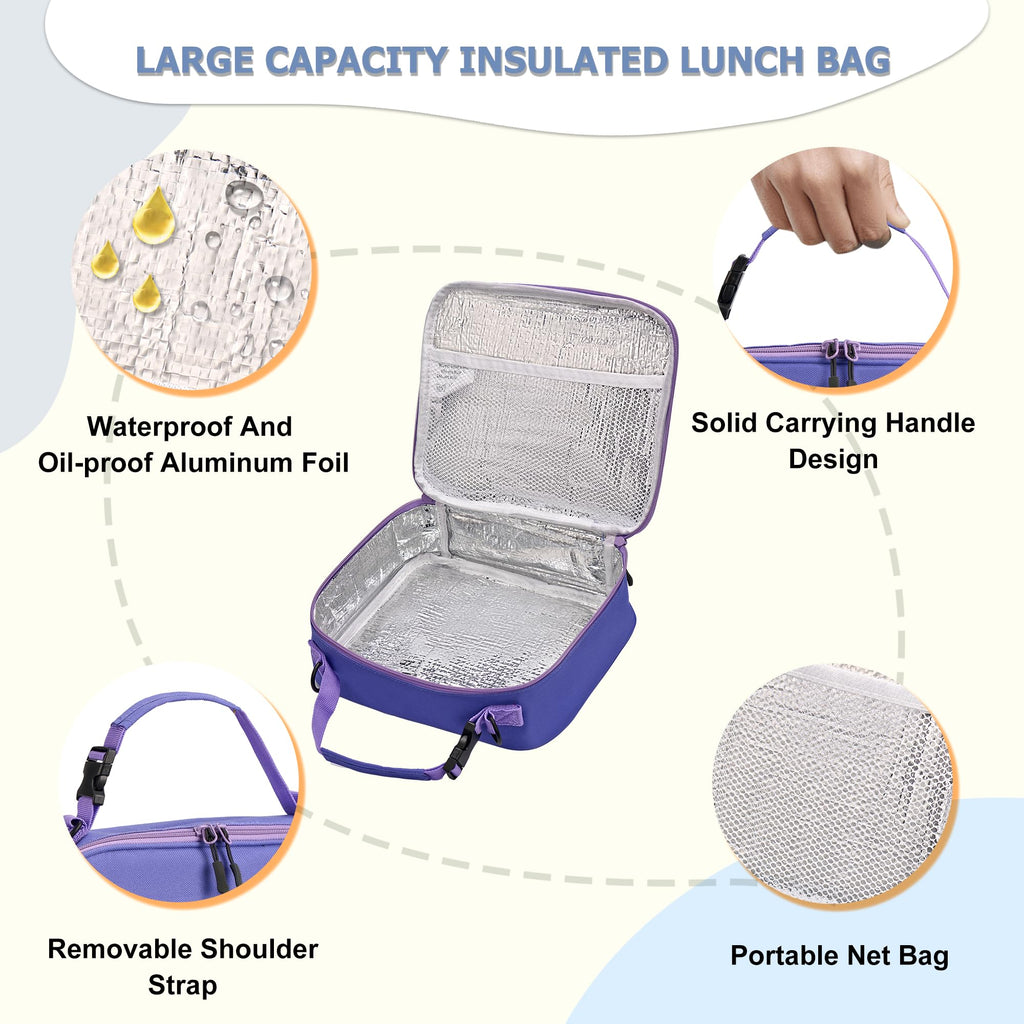 MAISON HUIS Bento Box for Kids with 8oz Soup Thermo, Leak-proof Lunch Food Containers with 5 Compartment, Insulated Lunch Bag & 17oz Stainless Steel Water Bottle for School, Trvael
