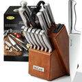 McCook® Kitchen Knife Sets, Golden Titanium Stainless Steel Knives Block Set with Built-in Sharpener, 20 Piece Knives, Restaurant Grade Sharp, Elegant Gold & Stylish Wooden Block for Modern Culinary