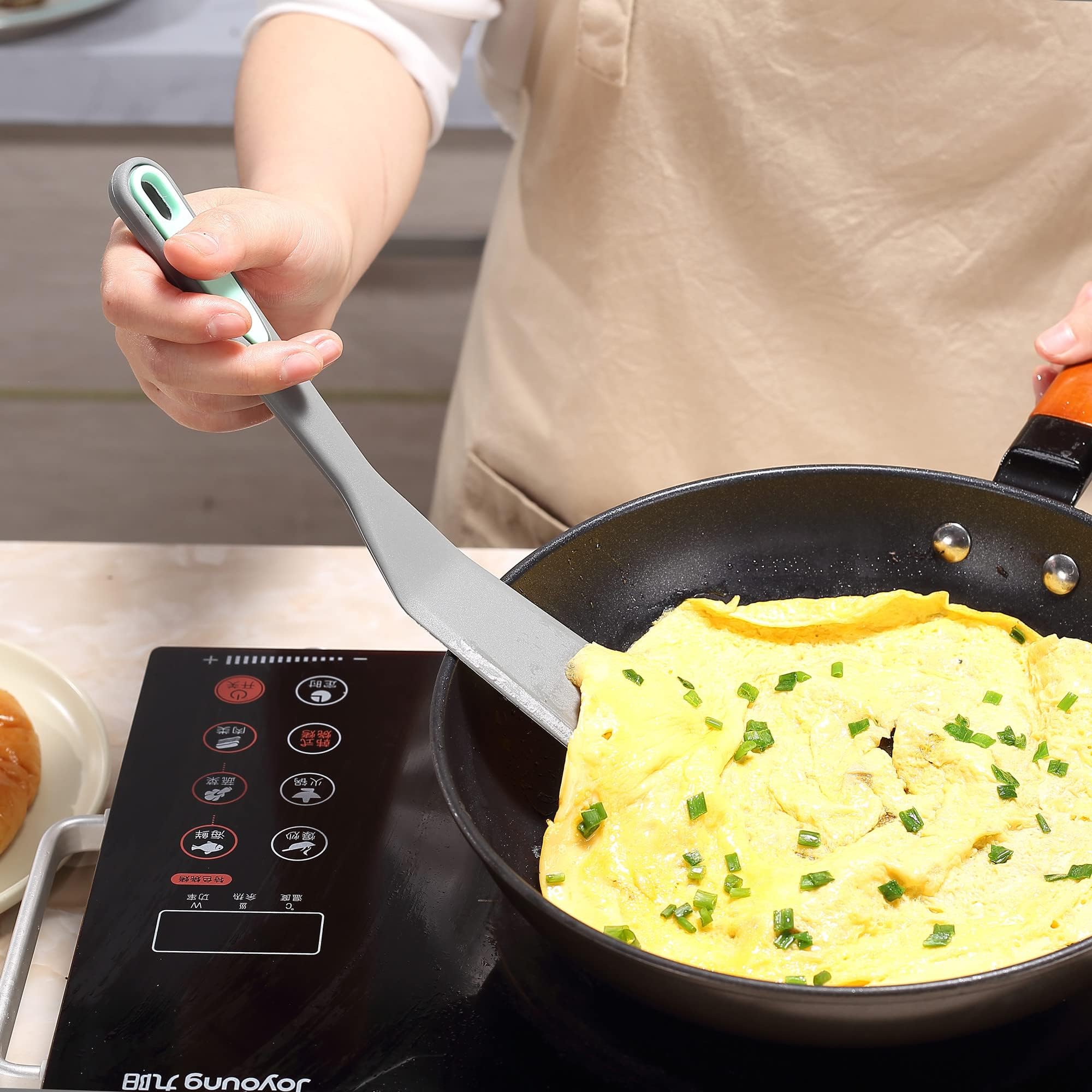To encounter 5 Pieces Silicone Spatula Set, Non-Stick Silicone Turner Spatulas, Heat Resistance Cooking Utensils, Flip Turner for Fish, Egg, Pancake,Dishwasher Safe, Light Grey