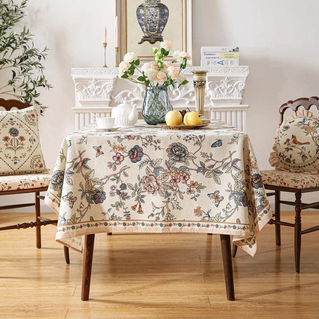 ISAENNE Designer French Linen Rectangular Tablecloth,118"x67"-Cornucopia