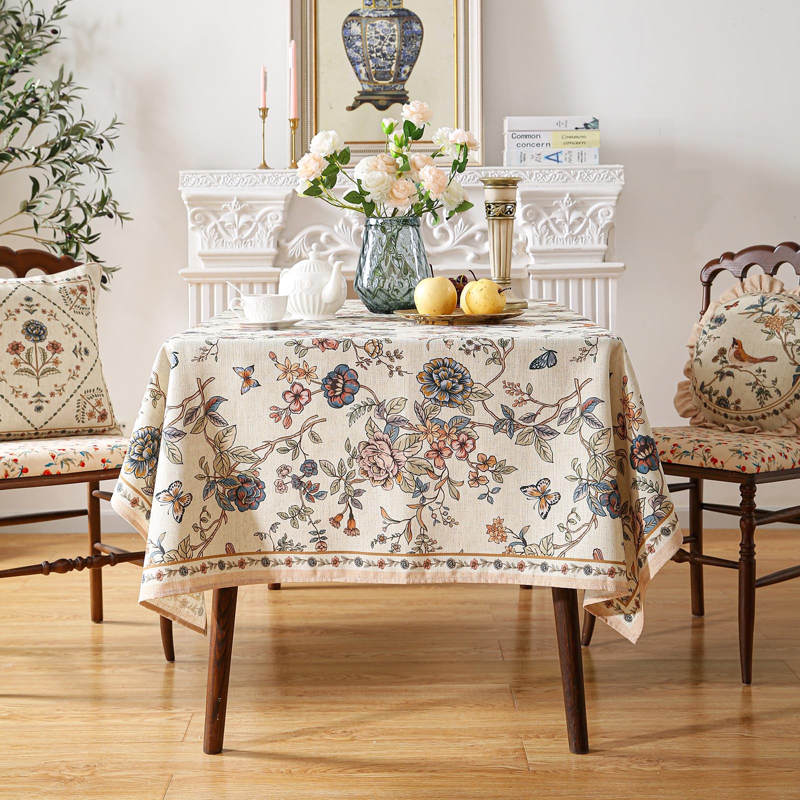 ISAENNE Designer French Linen Rectangular Tablecloth,94"x63"-Cornucopia