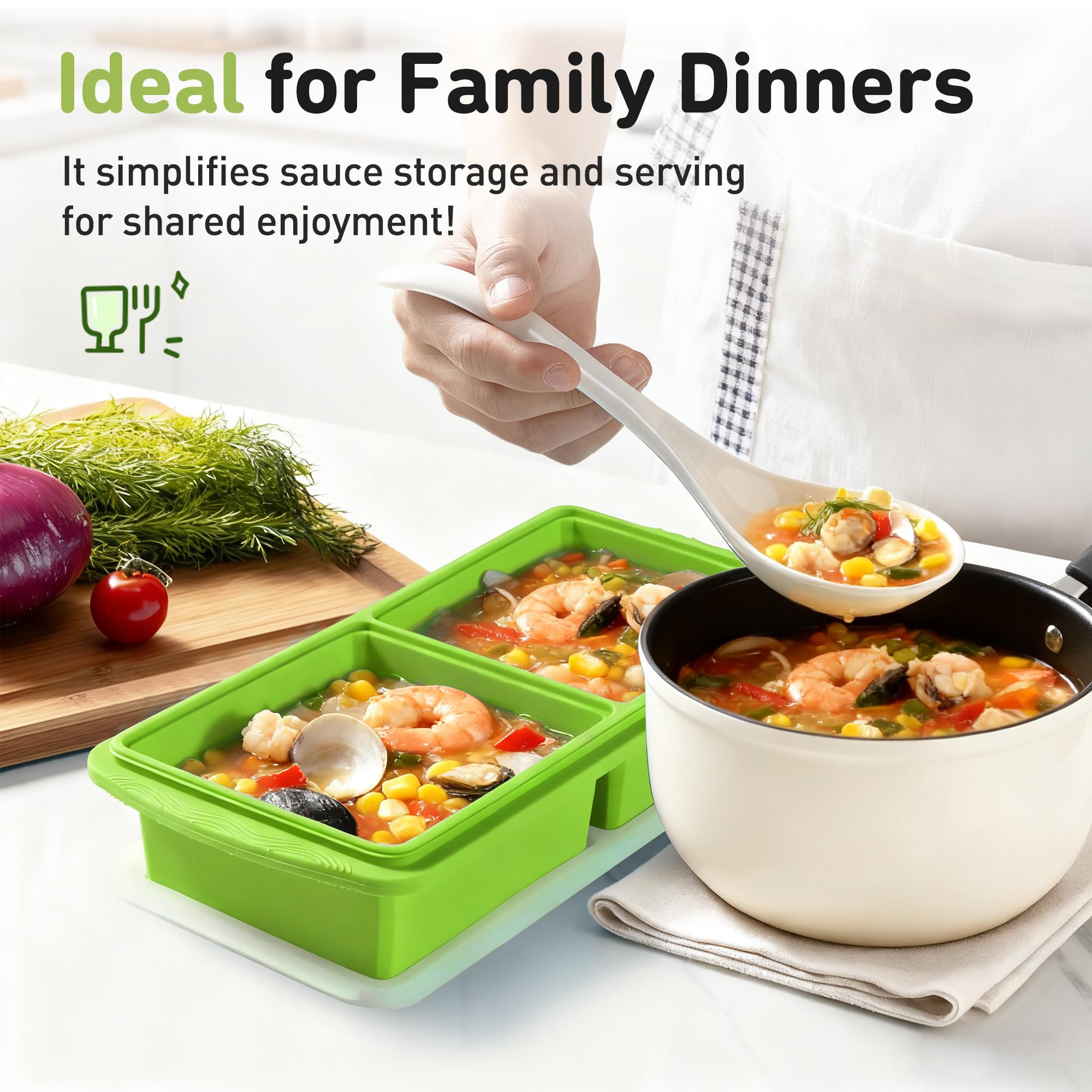 Silicone Freezer Tray with Lid Soup Freezer Container Molds with Steel Reinforced Rim Ice Cube Freezer Molds for Soup, Sauce, Leftovers, Homemade Meal Prep Containers Butter Molds Kitchen Sets