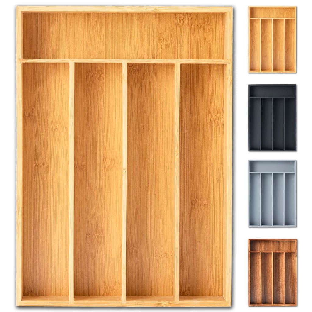 Silverware Organizer, 12.5 Inch Utensil Organizer Kitchen Drawer Organizer Bamboo Silverware Holder Cutlery Tray Organizer in Drawer Flatware Organizer Tray(7 slots, Natural）