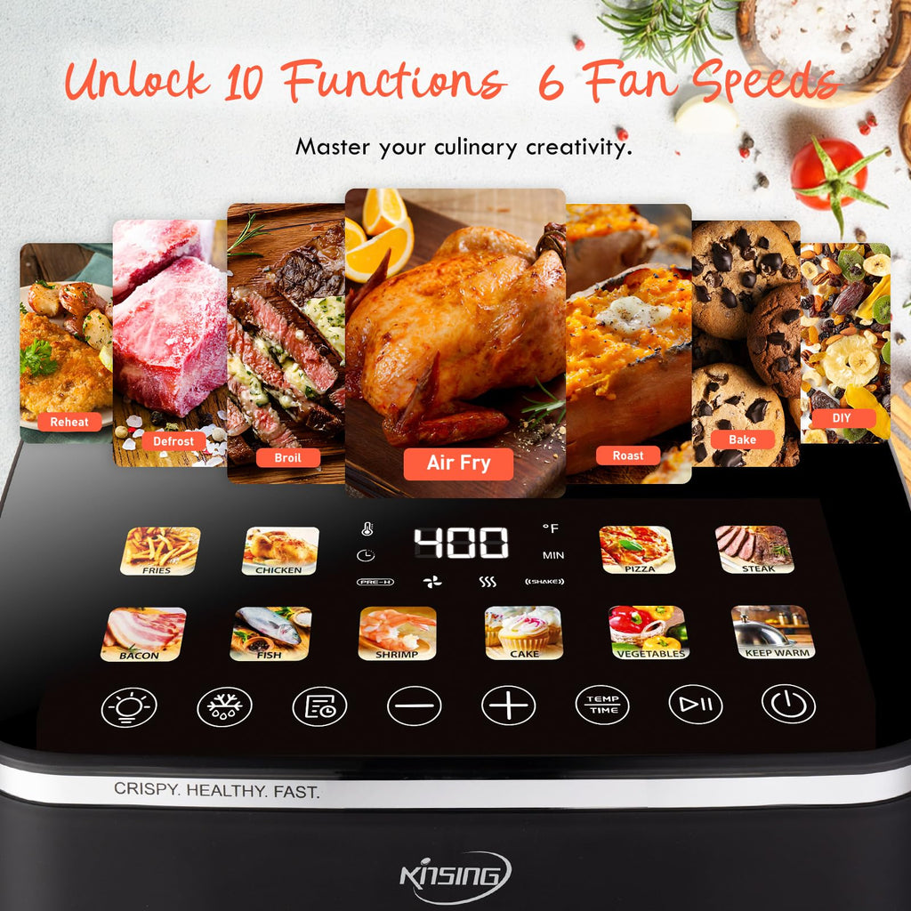 KINSING 10.6 QT Air Fryer, 9-in-1 XL Large Capacity with Visible Window