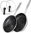 MICHELANGELO Stainless Steel Frying Pan Set with Lids, 9.5 & 11 Inch Frying Pans Nonstick, Stainless Steel Fry Pan Set, Honeycomb Pans for Cooking, Skillet with Lid - Induction Compatible