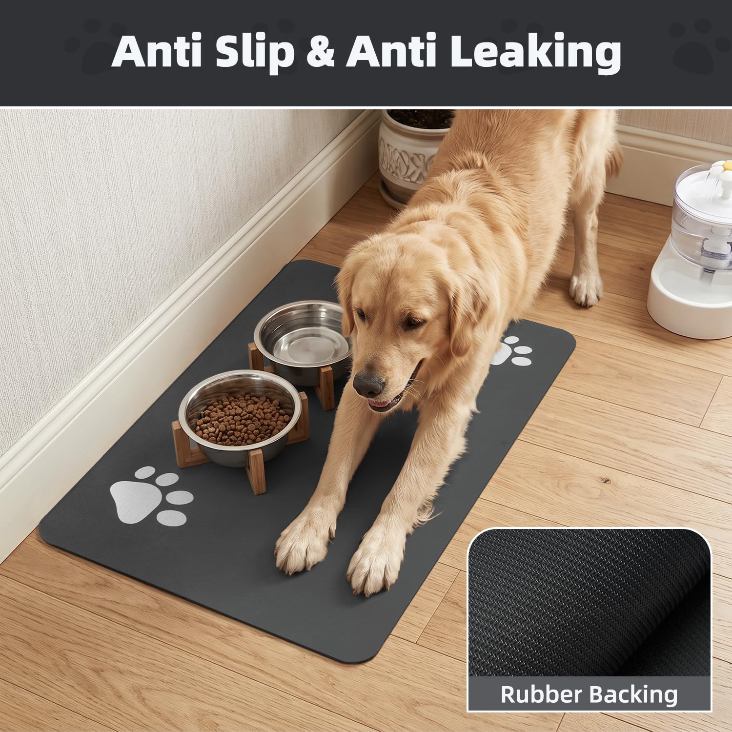 PADOOR Pet Feeding Mat-Absorbent Dog Mat for Food and Water Bowl-No Stains Easy Clean Dog Food Mat-Quick Dry Water Dispenser-Puppy Supplies Accessories