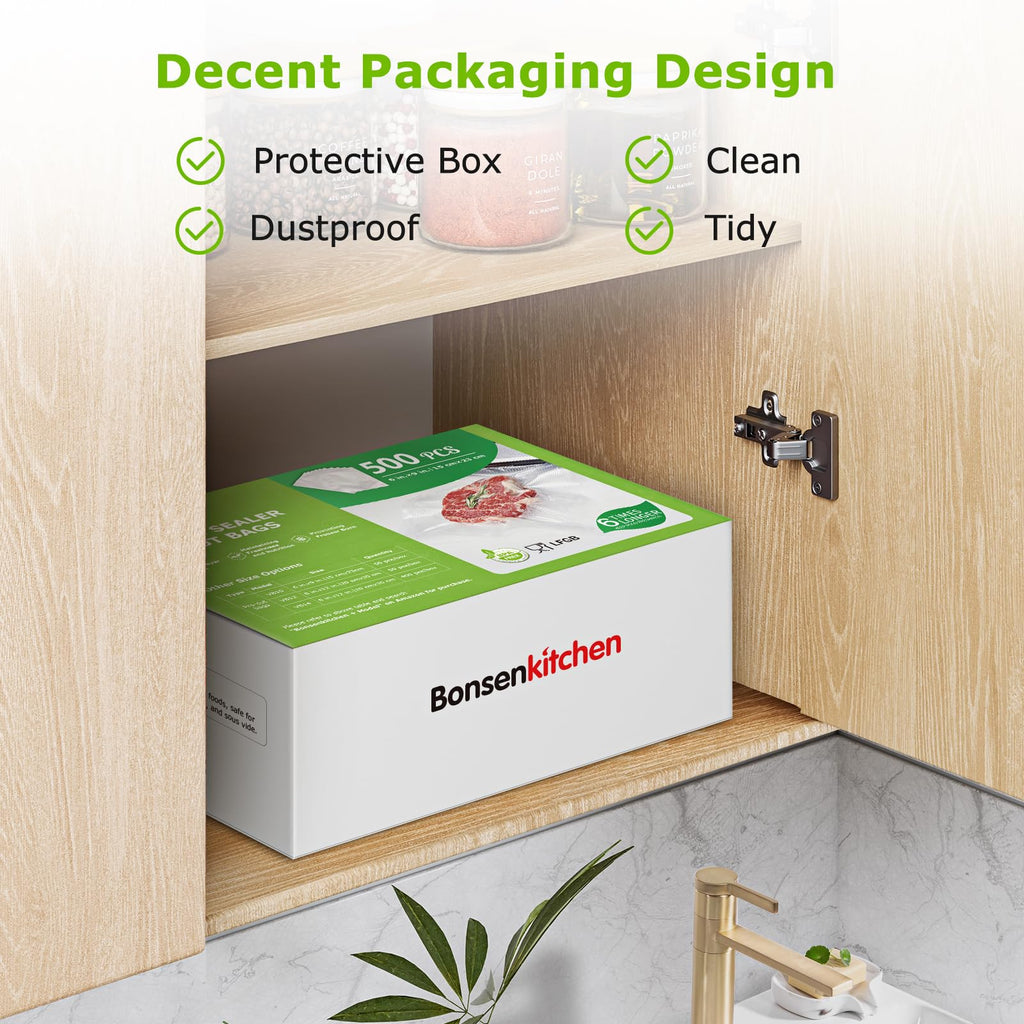 Bonsenkitchen Precut Vacuum Sealer Bags, 500 Pint 6" x 9" Food Sealer Bags