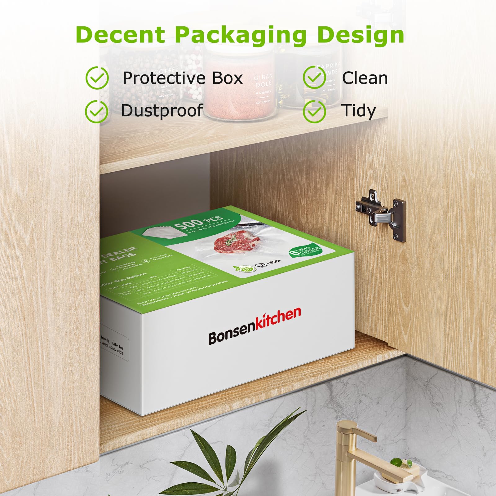 Bonsenkitchen Precut Vacuum Sealer Bags, 500 Pint 6" x 9" Food Sealer Bags
