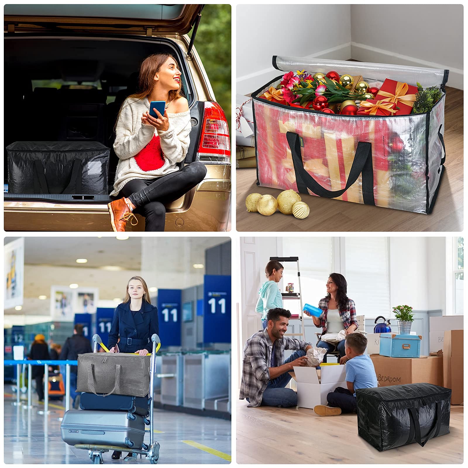 BALEINE 2-Pack Oversized Moving Bags with Reinforced Handles, Heavy-Duty Storage Tote for Clothes, Moving Supplies (Black, 2-Pack)