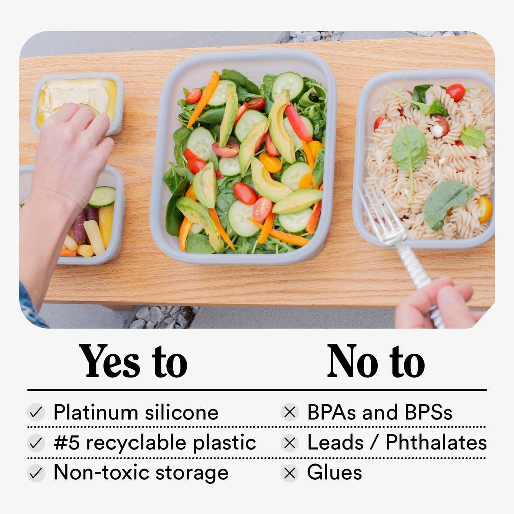 Stojo Nestable Collapsible Food Storage Container -Set of 4, Eucalyptus- Leak-Proof Airtight Seal Made With Food Grade Silicone For Meal Prep, Lunch Box, Pantry Organizer - Microwave & Dishwasher Safe