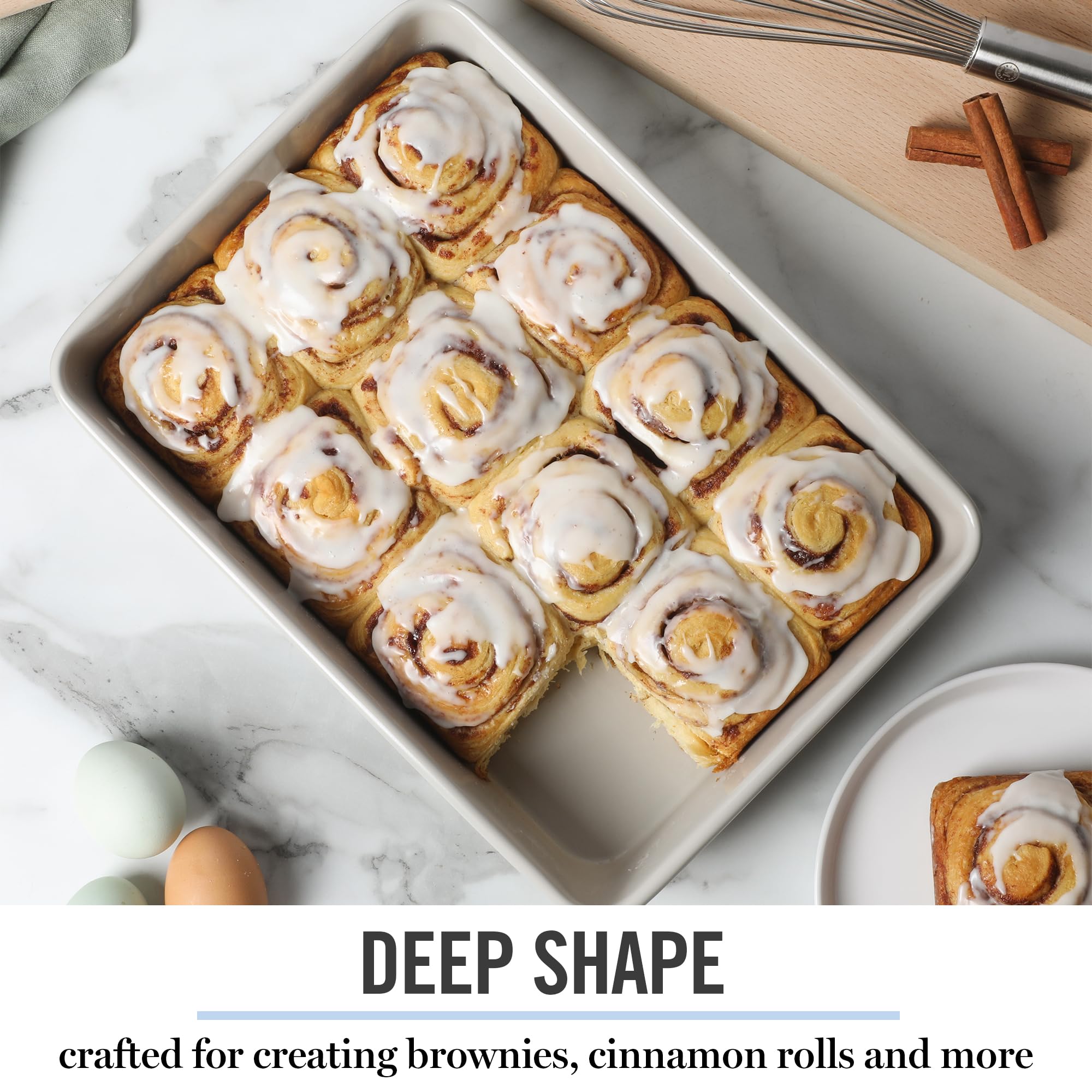 Martha Stewart Gallen 13 x 9 Inch Rectangular Nonstick Carbon Steel Cake and Baking Pan – Cool Grey, Durable Bakeware for Even Cooking and Easy Release