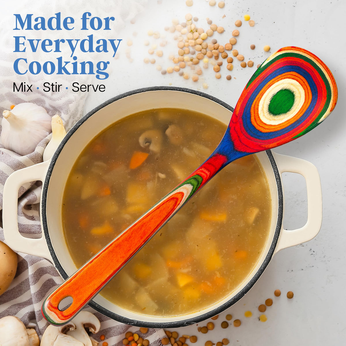 Baltique Marrakesh Collection Colorful Wooden Cooking Spoon, 12.5" Long