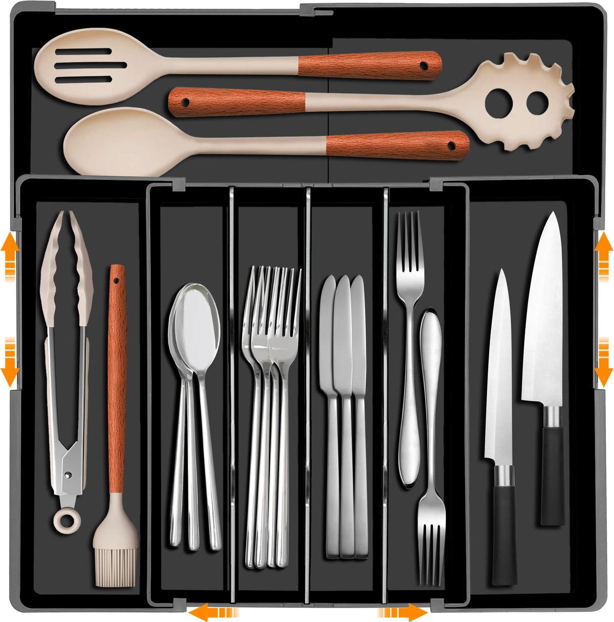 Homecor Silverware Drawer Organizer - Expandable Drawer Organizer for Kitchen, Utensil Holder BPA Free Flatware and Cutlery Tray for Spoons Forks Knives, Plastic Kitchen Organizer and Storage, White