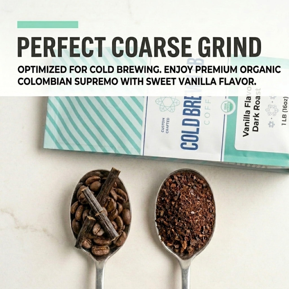 Cold Brew Organic Coarse Ground Flavored Coffee, Chocolate Mocha Flavor, Dark Roast, Colombian Supremo, Coarse Grind for Cold Brew Coffee & French Press, 1 LB