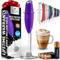 Zulay Kitchen Powerful Milk Frother Wand With Duracell Batteries - Ultra Fast Handheld Drink Mixer - Electric Whisk Foam Maker for Coffee, Lattes, Cappuccino & Matcha - Triple Whisk - Black