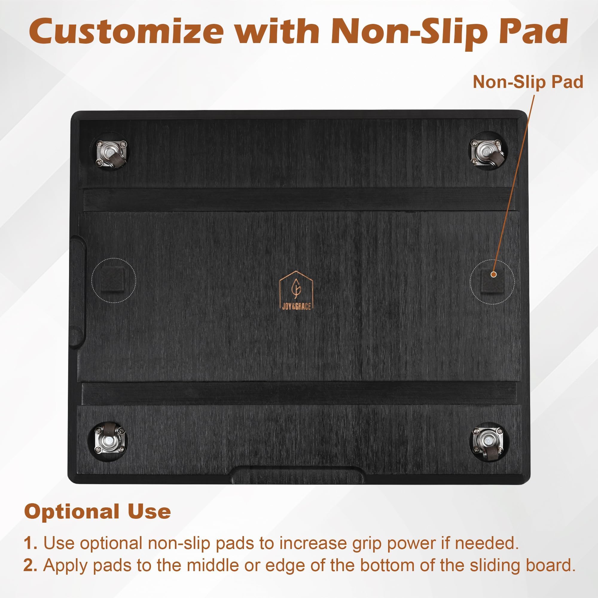 Joy&Grace Appliance Slider for Kitchen Appliances 360° Rolling Sliding Tray for Coffee Maker Countertop, Bamboo Coffee Pot Slider Rolling Tray with Universal Rollers (Black, Large 16"x13")