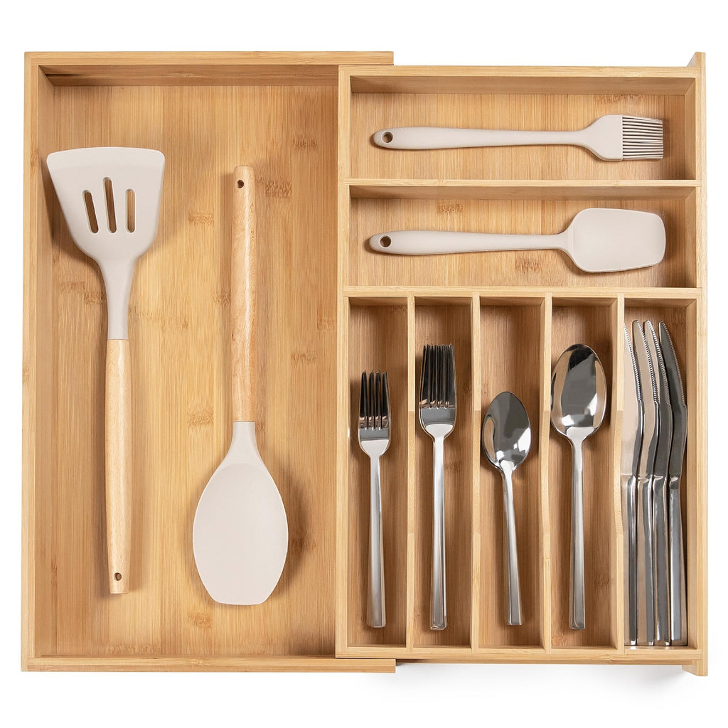 KitchenEdge Silverware & Utensil Drawer Organizer, 14.5-25 in, Acacia