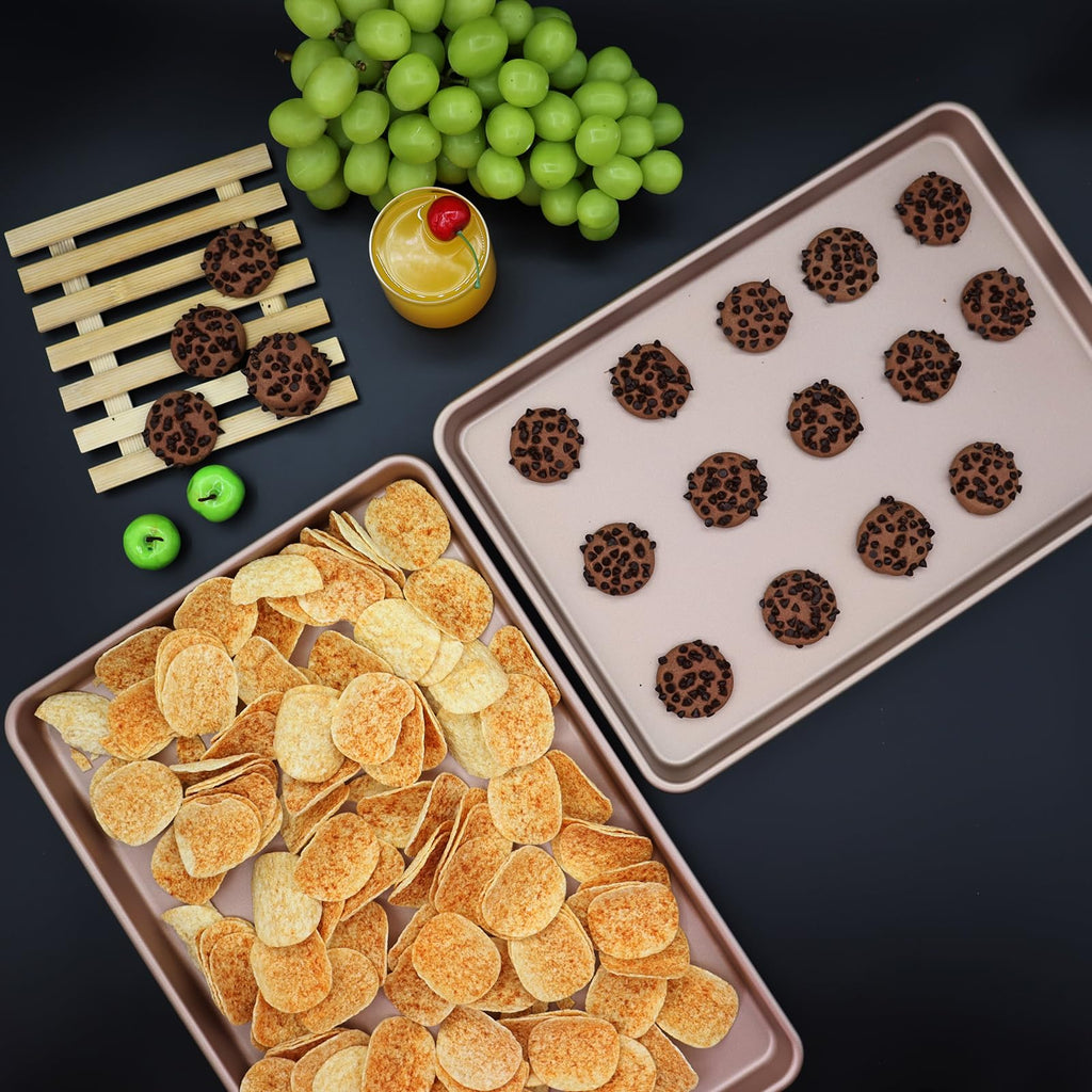 JOHO BAKING 3-Pack Nonstick Carbon Steel Baking Sheet Set | Heavy Duty 0.8mm Cookie Sheets - Large 17.8"x12" & 2 Medium 15.7"x10.8" Commercial Gold Pans for Oven, Roasting & Toaster