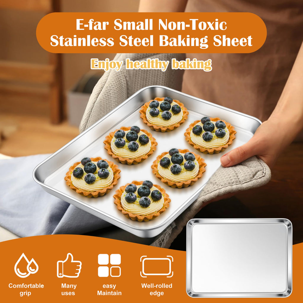 E-far Small Baking Sheet, 10.5”x8.3” Stainless Steel Toaster Oven Tray