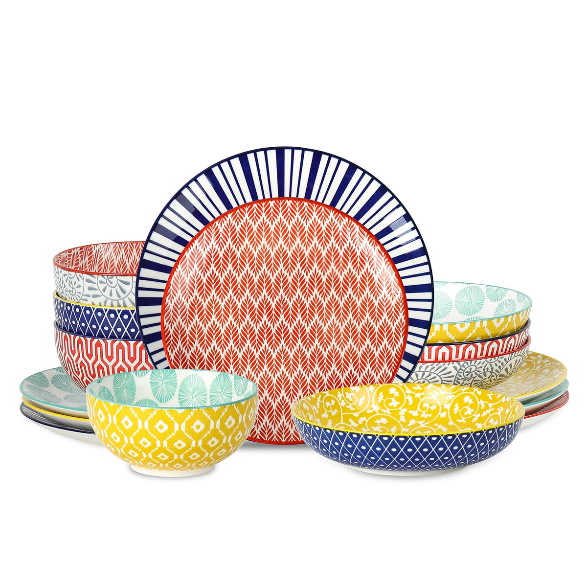 Selamica Ceramic Dinnerware Sets for 4, 16 Pieces Plates and Bowls Sets, Dishes set for 4-Chip and Scratch Resistant, Dishwasher&Microwave Safe, Assorted Colors