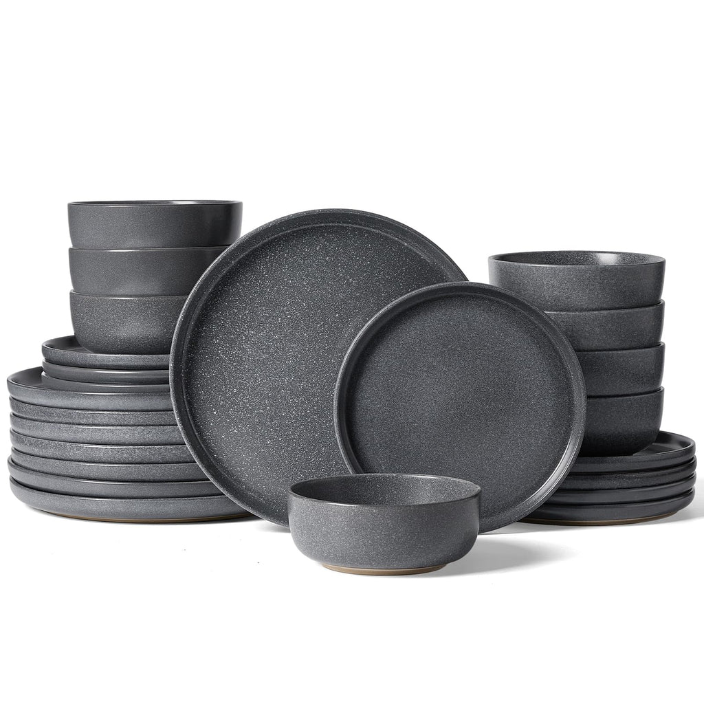 Famiware Milkyway 16-Piece Dinnerware Set with Mugs, Dark Gray