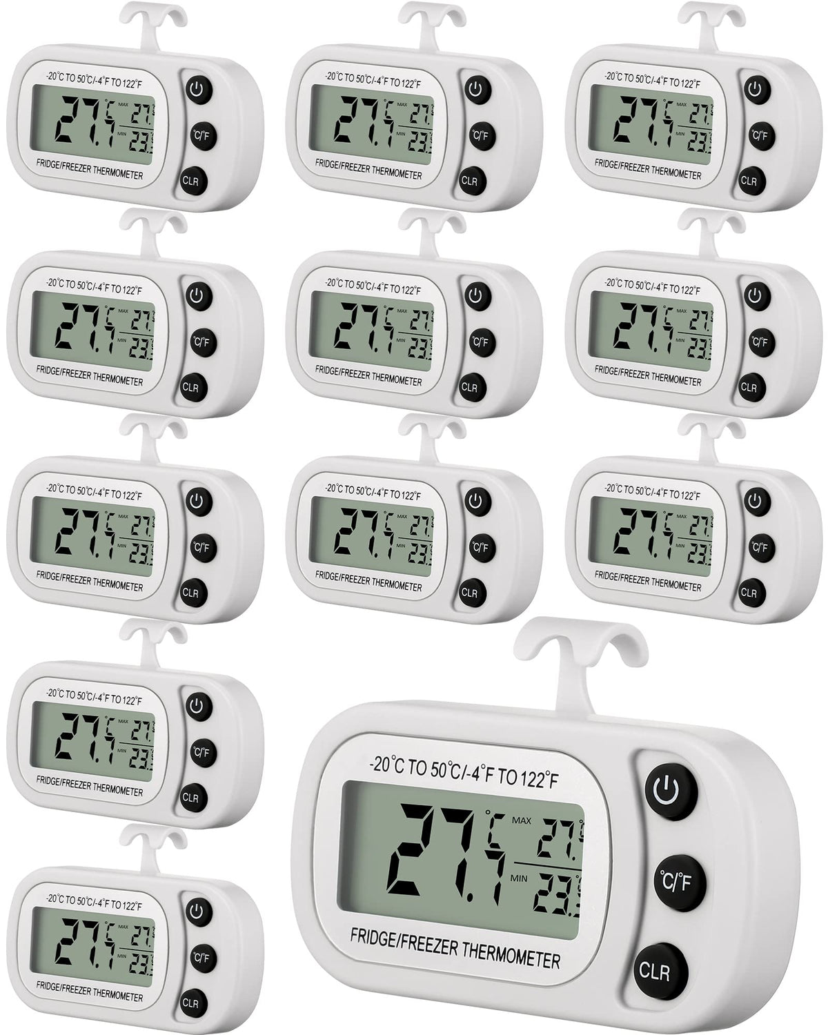 Frienda 12 Pcs White Fridge Thermometer Refrigerator, Button