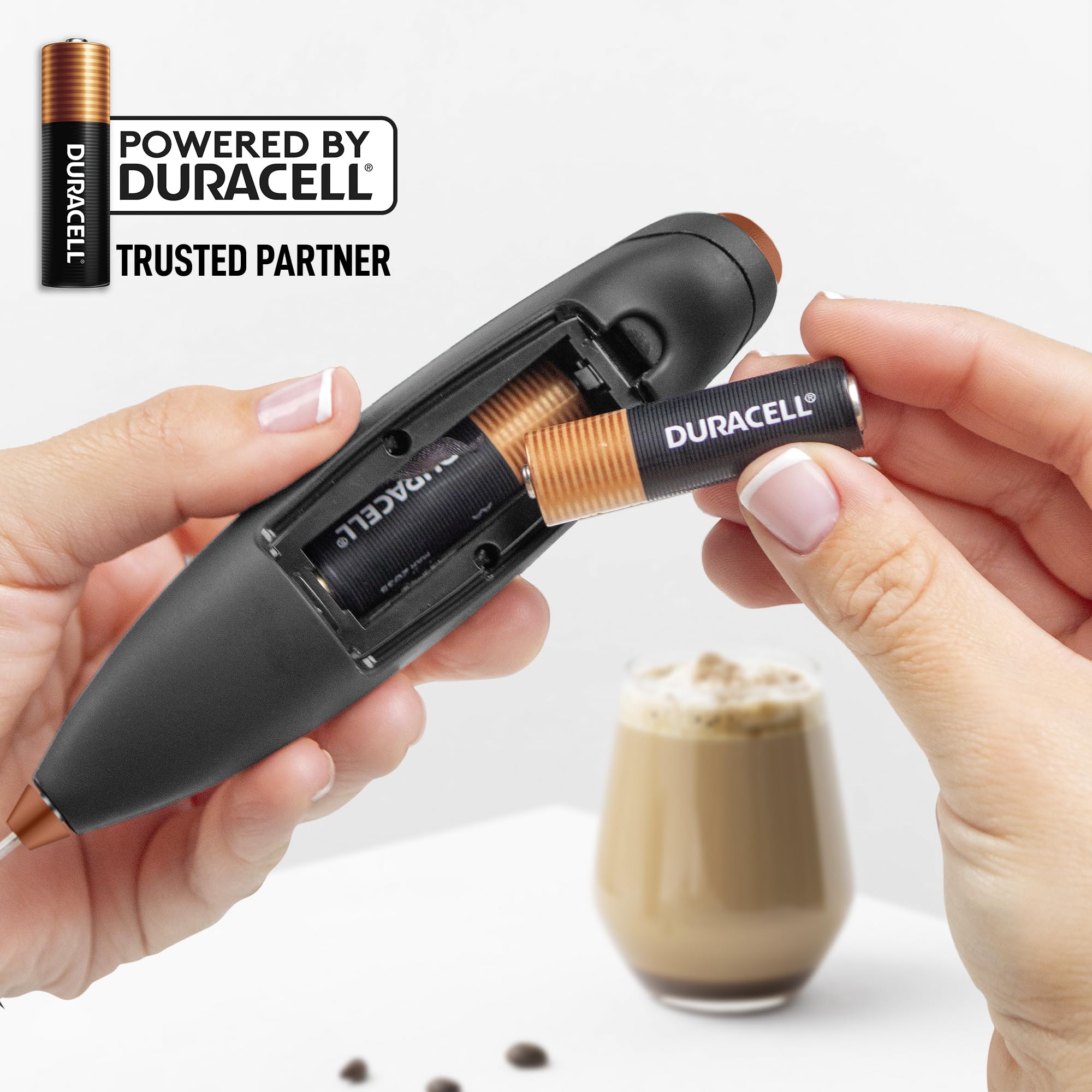 Zulay Kitchen Powerful Milk Frother Wand With Duracell Batteries - Ultra Fast Handheld Drink Mixer - Electric Whisk Foam Maker for Coffee, Lattes, Cappuccino & Matcha - Double Whisk - Black Copper