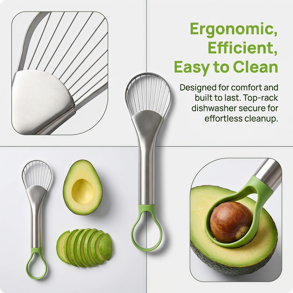 QPQ 2-in-1 Avocado Slicer & Pitter, Stainless Steel Kitchen Tool
