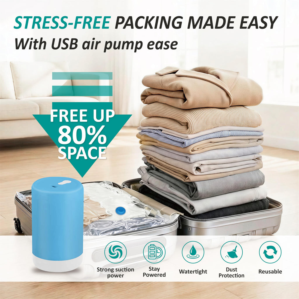 Cozy Essential Travel Vacuum Storage Bags with Rechargeable Cordless USB Pump, Space Saver Bags for Luggage, Suitcase, Carry-On, for Clothes, Blankets, Bedding & Seasonal Storage,30 Combo