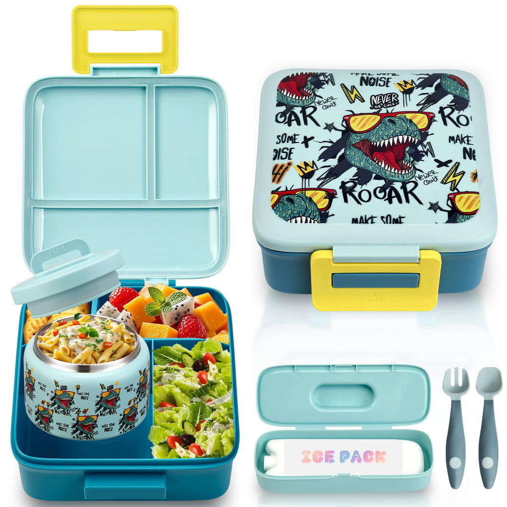 Bento Lunch Box for Kids with 8oz Soup Thermo Leak-Proof Lunch Food Containers with Snack Sauce Container for Kid Girls Boys to School,Pink