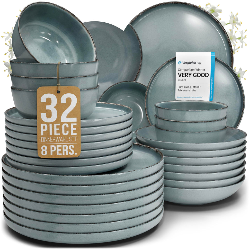16 Piece Stoneware Dinnerware Set for 4, Handmade Plates and Bowls Set