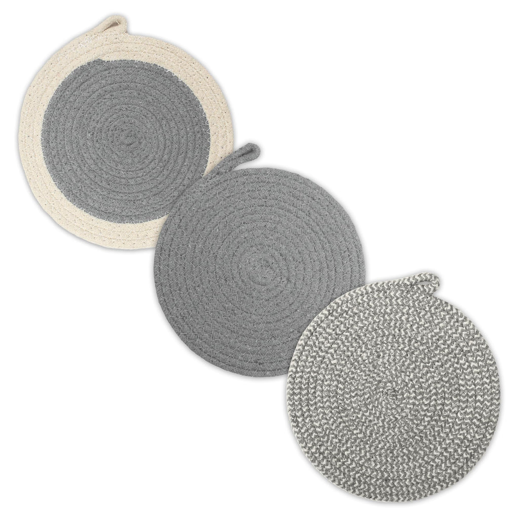Encasa XO Round Trivet Mats, Heat Resistant Cotton 7" Grey