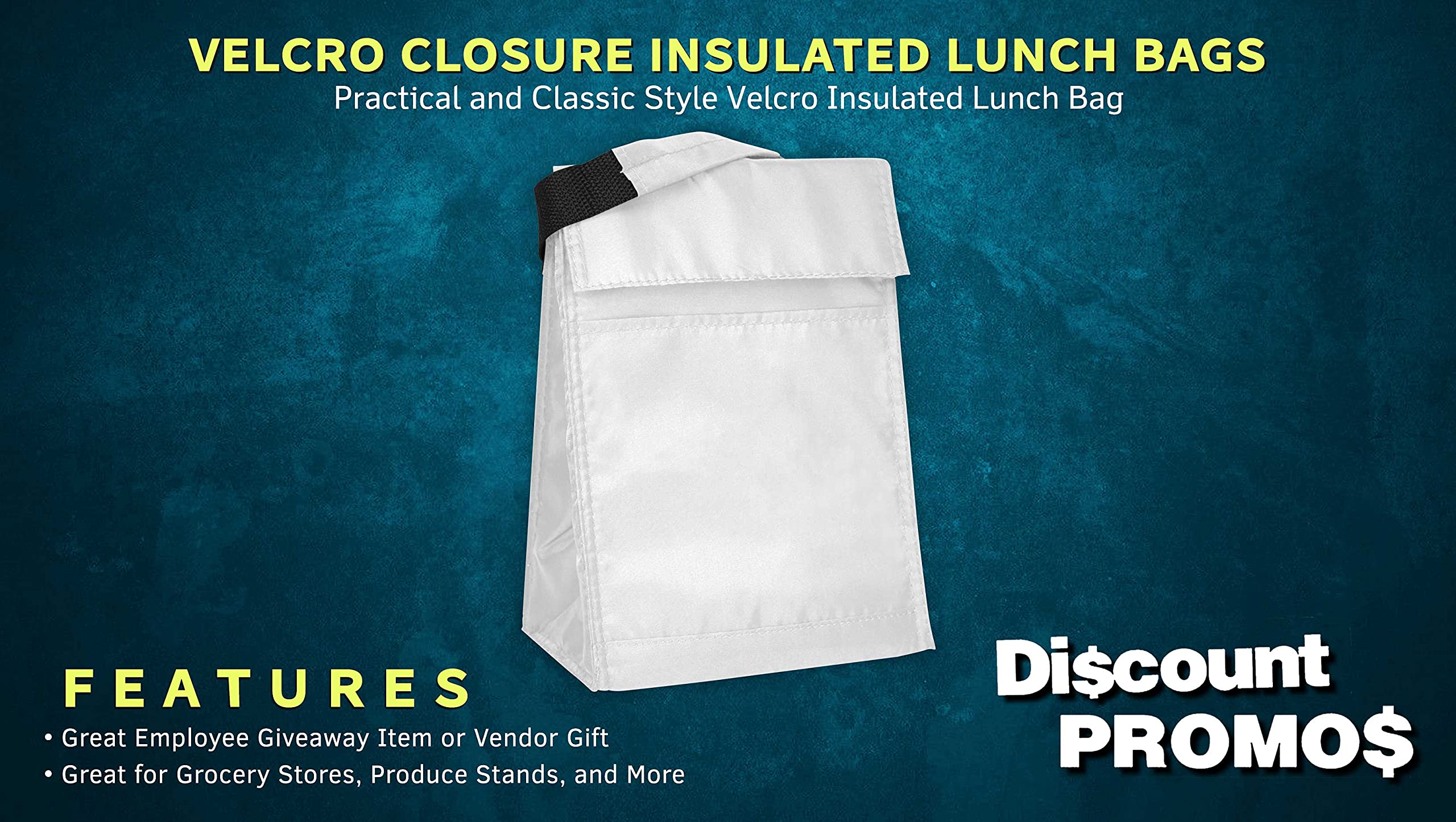 DISCOUNT PROMOS 10 Hook and Loop Insulated Lunch Bags Set - Polyester, Durable, Vibrant, Reusable - White