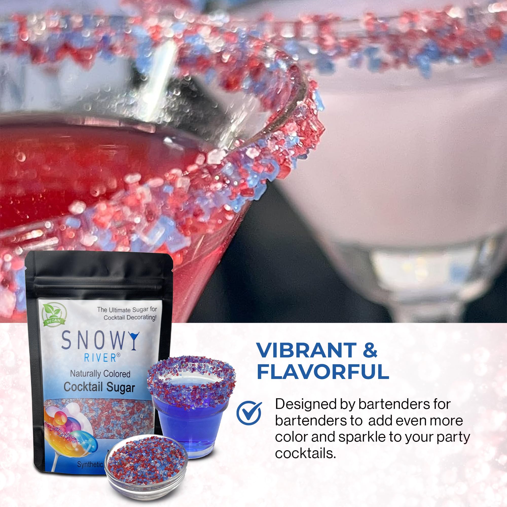 Snowy River Natural Cocktail Sugar Rimmer - Kosher Certified Naturally Colored Beverage Rimming Sugar for Cocktails, Margaritas, Drinks (America, 4 Ounce (Pack of 1))