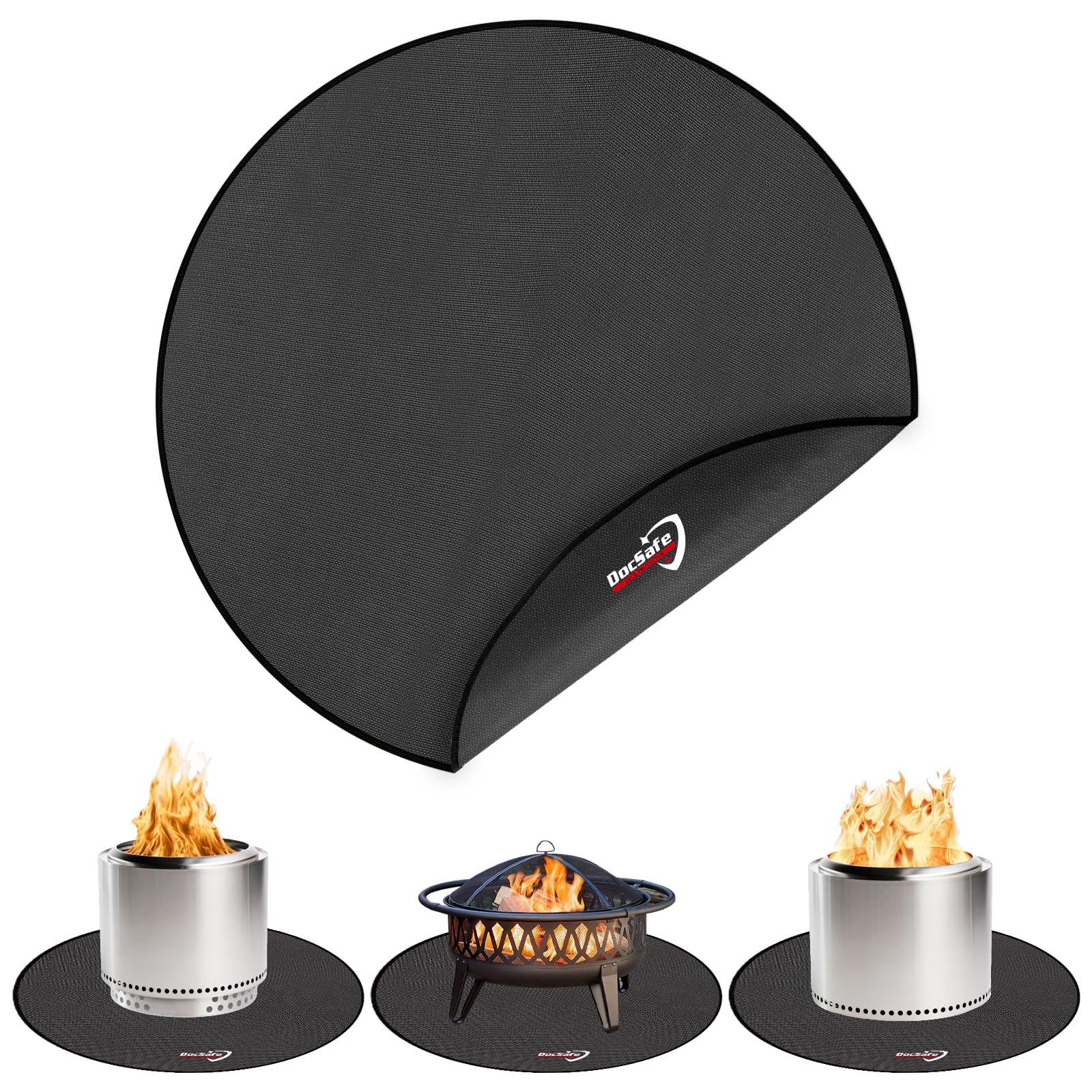 DocSafe 38" Round Fire Pit Mat for Solo Stove Accessories, 4-Layer Fireproof Under Grill Mat Heat Insulated Indoor Fireplace Pad Protector for Decks, Patios,Reusable Oil-Proof and Waterproof, Black