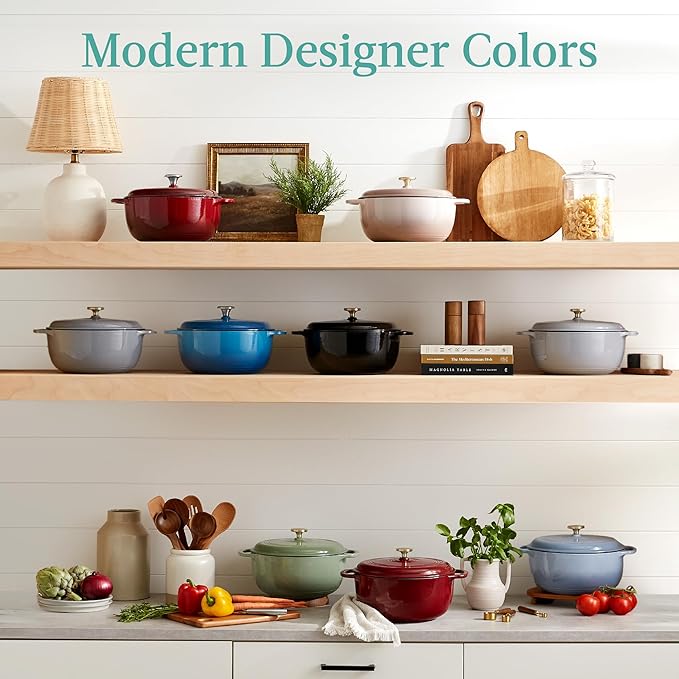 Best Choice Products 6 Quart Enamel Cast-Iron Round Dutch Oven, Family Style Heavy-Duty Pre-Seasoned Cookware for Home, Kitchen, Dining Room, Oven Safe w/Lid, Dual Handles - Sapphire Blue