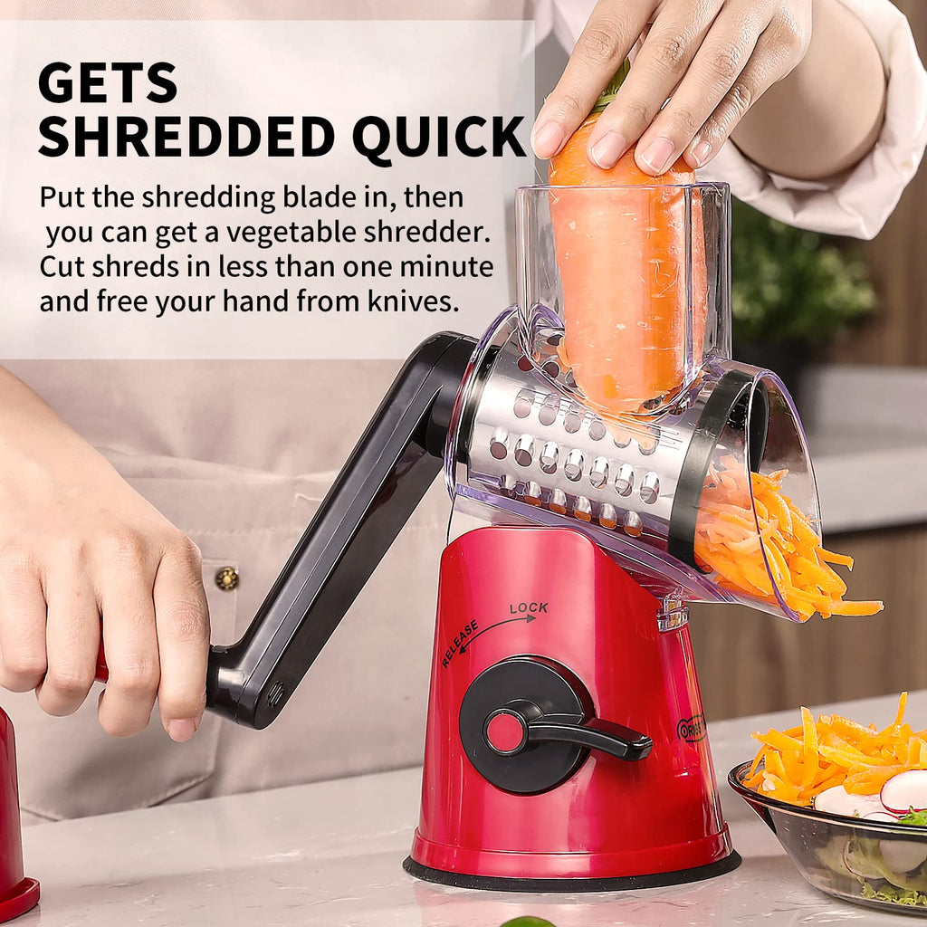 Geedel Rotary Cheese Grater Hand Crank, Cheese Shredder Mandoline Slicer