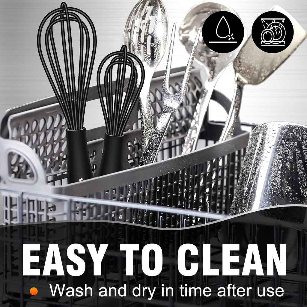 Walfos Whisk 5+7in Mini Whisk,Silicone Whisks Non Scratch Heat Resistant (480°F). Nice for stirring individual eggs and mixing small amounts of powder and sauce.Dishwasher Safe.Black