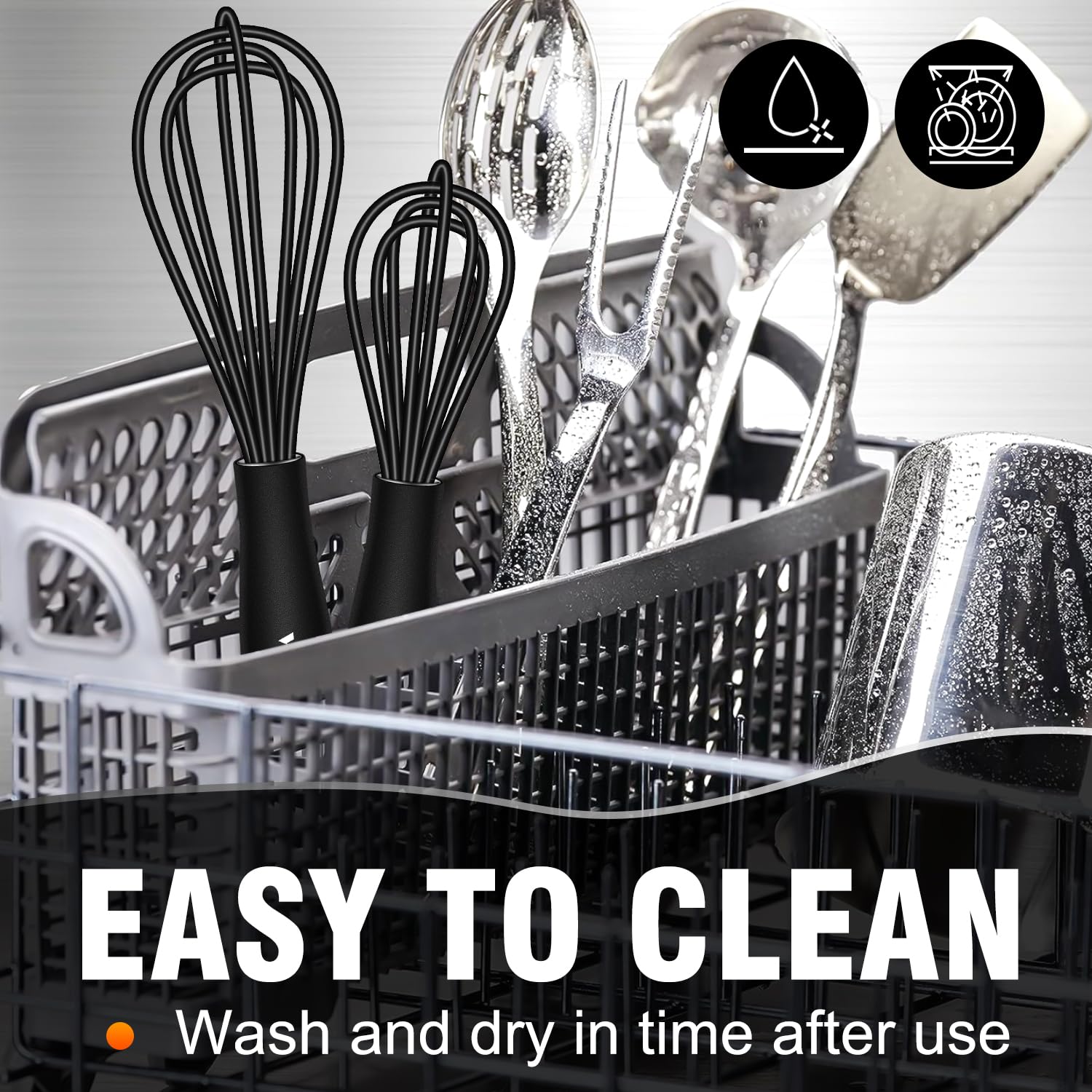 Walfos Whisk 5+7in Mini Whisk,Silicone Whisks Non Scratch Heat Resistant (480°F). Nice for stirring individual eggs and mixing small amounts of powder and sauce.Dishwasher Safe.Black