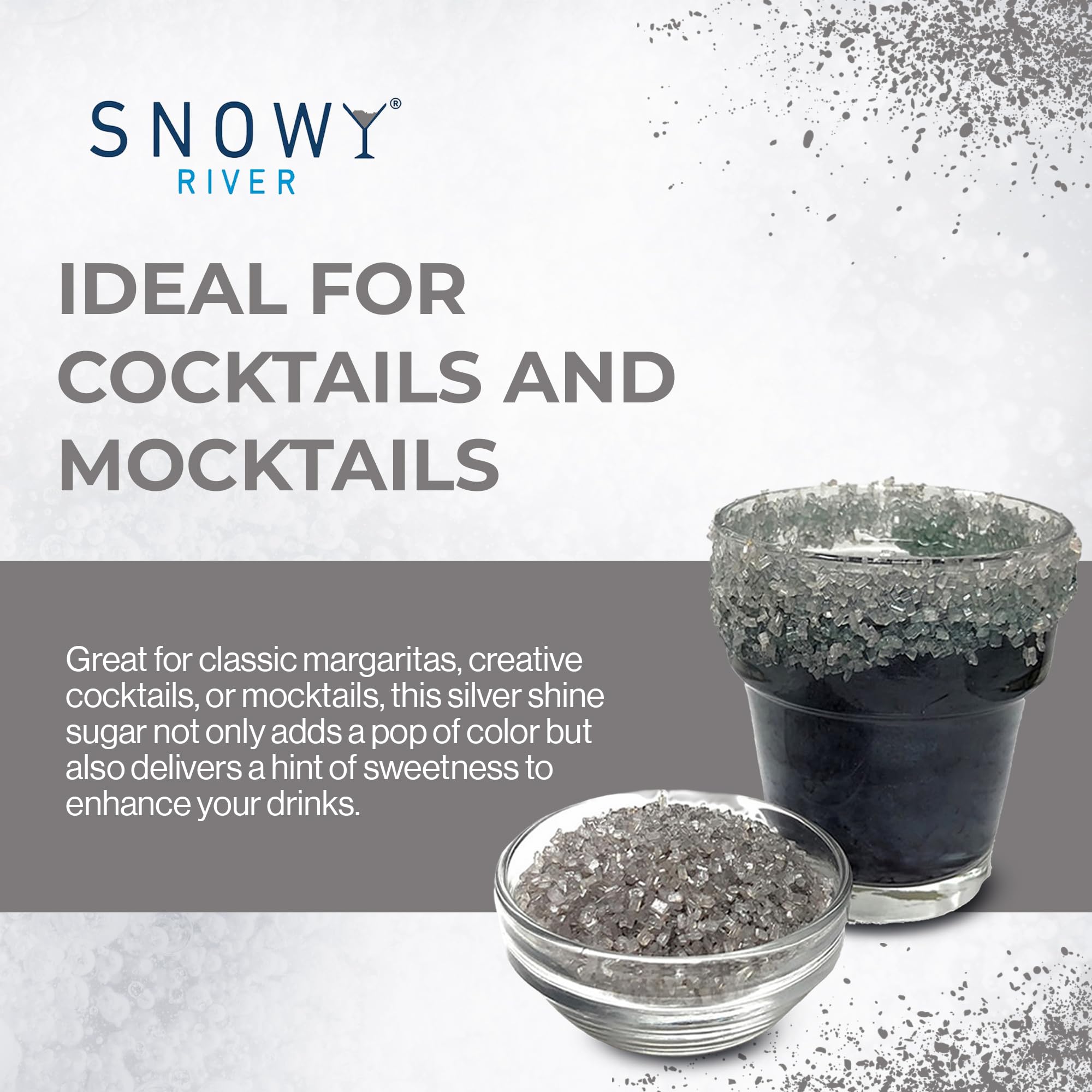 Snowy River Silver, Cocktail & Margarita Sugar Rimmer - Vibrant Color Glass Rimming Sugar with Medium Crystal Texture - 8oz