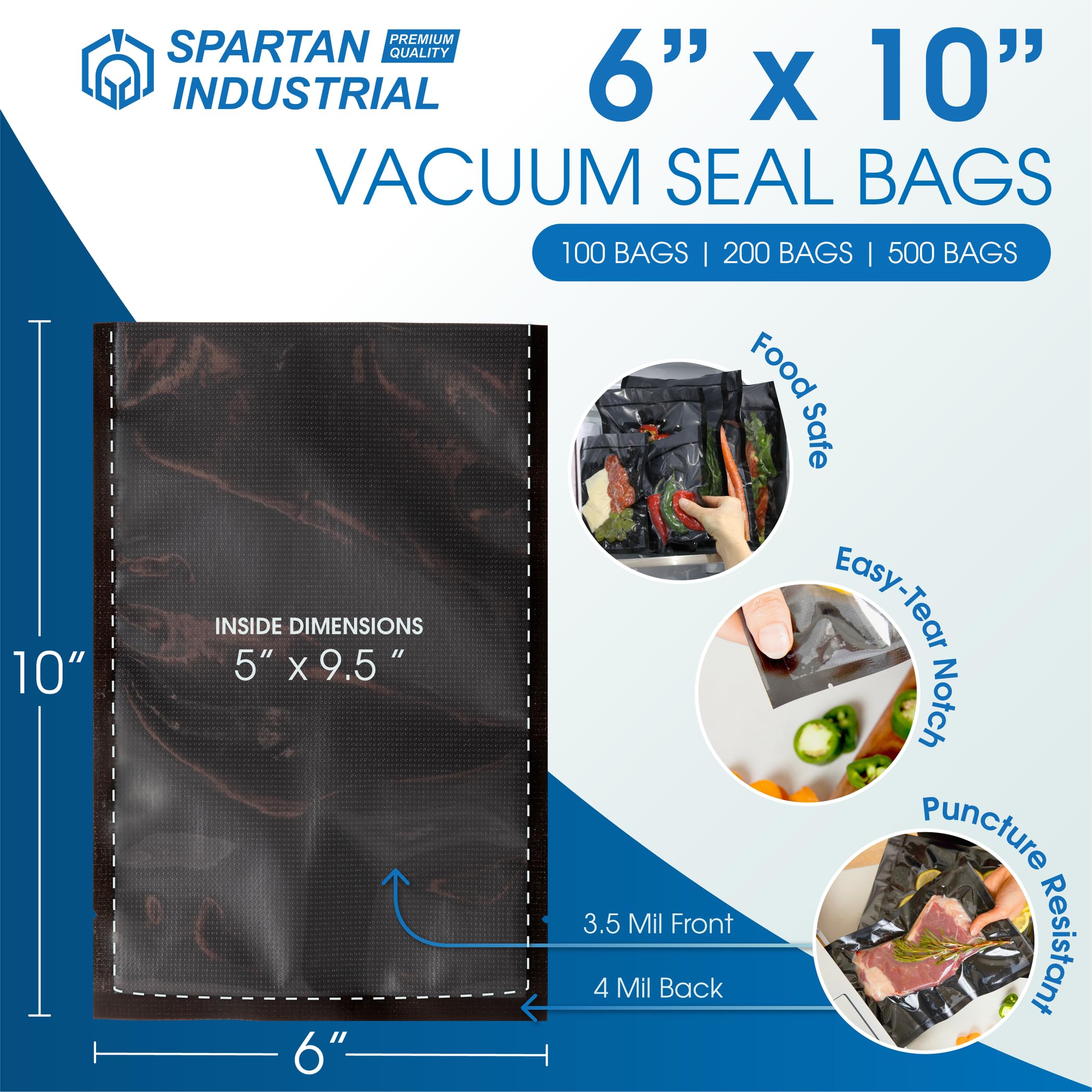6" X 10" Vacuum Sealer Bags - 200 Count BPA-Free Food Storage Bags