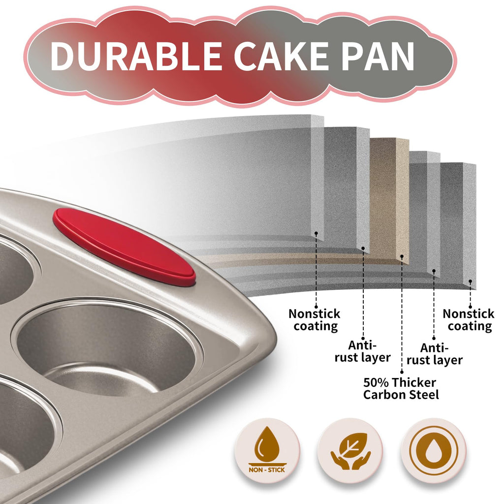Shinsin 24 Cup Mini Cupcake Pan with Silicone Handles, Non-Stick Mini Muffin Pan, Baking Molds for Mini Cupcakes, Muffins, Quiches, Carbon Steel Mini Baking Pan, Dishwasher Safe (2 Pack)