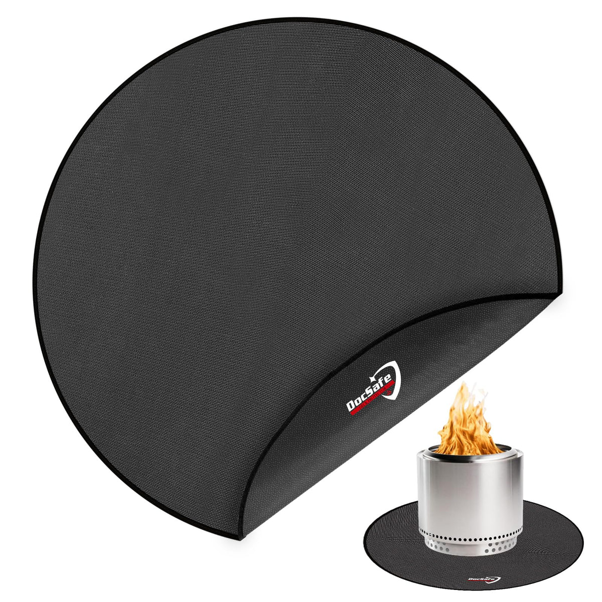 DocSafe 38" Round Fire Pit Mat for Solo Stove Accessories, 4-Layer Fireproof Under Grill Mat Heat Insulated Indoor Fireplace Pad Protector for Decks, Patios,Reusable Oil-Proof and Waterproof, Black