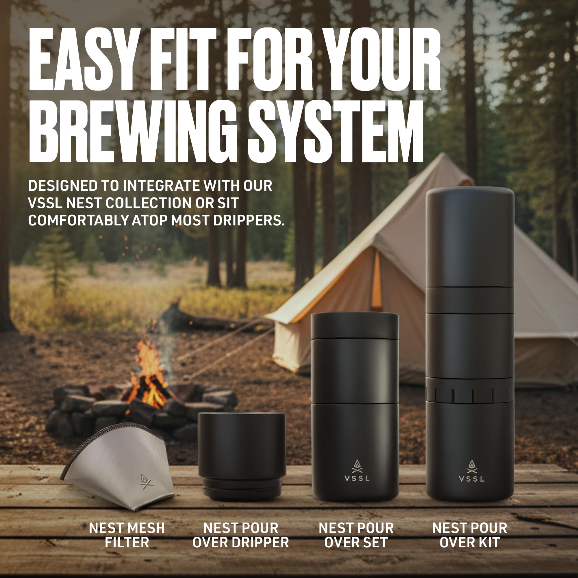 VSSL – Nest #1 Reusable Coffee Filter | Stainless Steel Mesh Filter | Pour Over Filters for Camping | Sustainable & Eco-Friendly Coffee Gear | Compact, Durable & Adventure Ready | Pack of 3