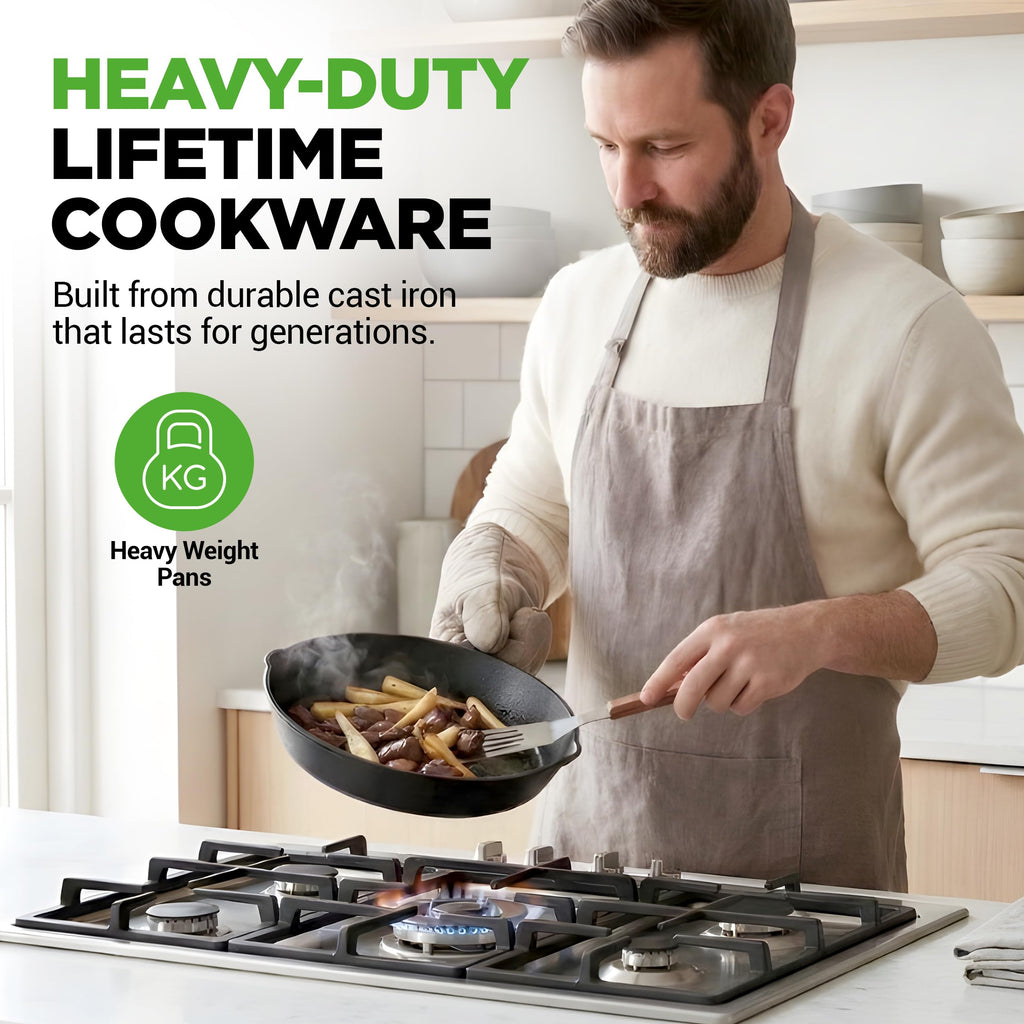 NutriChef 3 Pieces Pre-Seasoned Cast Iron Skillets